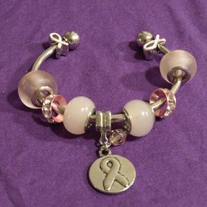 🛍5 for $25charm bangle bracelet pink ribbon bead